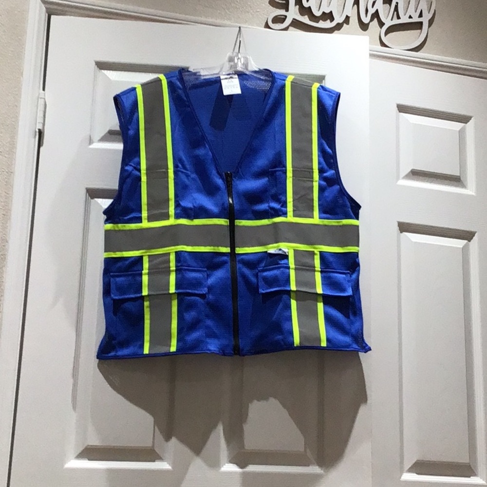 TRUECREST   Safety Vest Blue /Yellow 4 Pockets  Large  NWOT